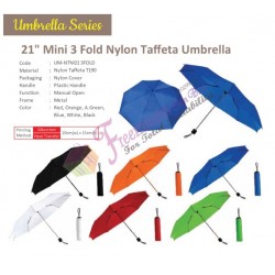 21" Mini 3 Fold Nylon Taffeta Umbrella UM-NTM21 3FOLD